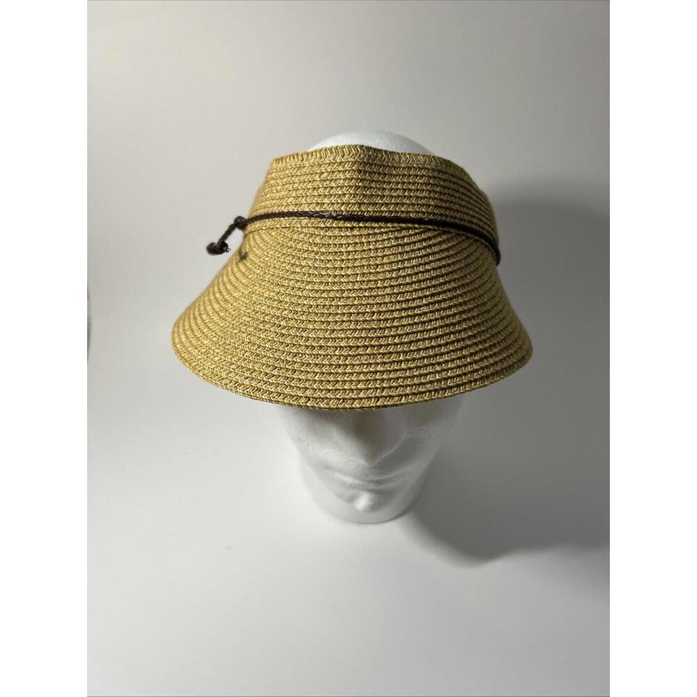 NINE WEST Straw Bucket Sun Hat Natural Tan Woven Straw Summer Brown Braided